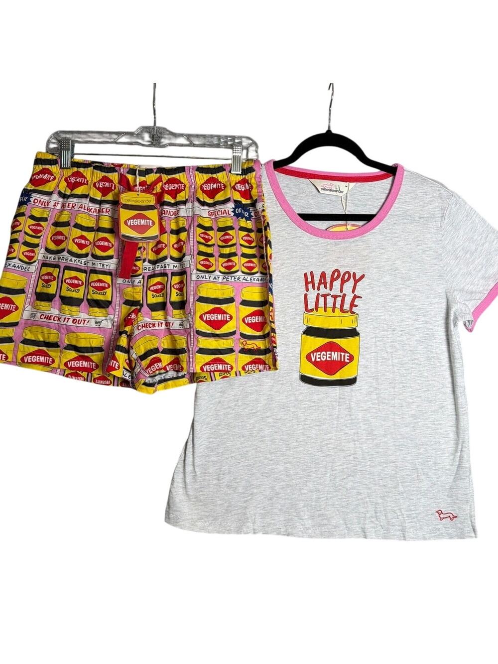 Peter Alexander Vegemite Pajama Set Women's Print Tee Shorts Lounge Set M NWT